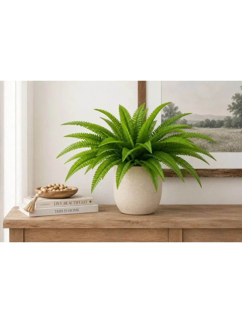 Artificial Boston Fern Bush 20 Inch Faux Fern Plant Hanging Basket Filler Plante